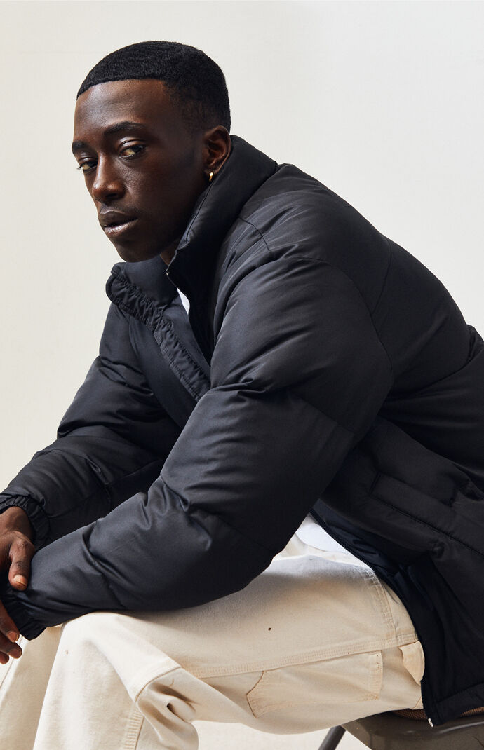 Black Solid Puffer Jacket
