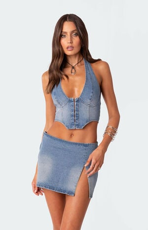Katrina Lace Up Denim Corset