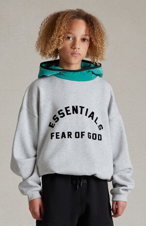 Essentials Light Heather Grey Mint Leaf Nylon Fleece Hoodie image number 2