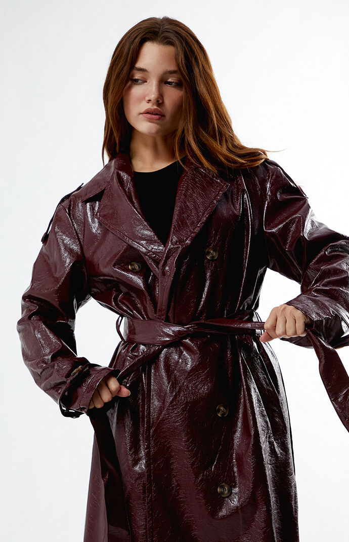 Faux Leather Trench Coat
