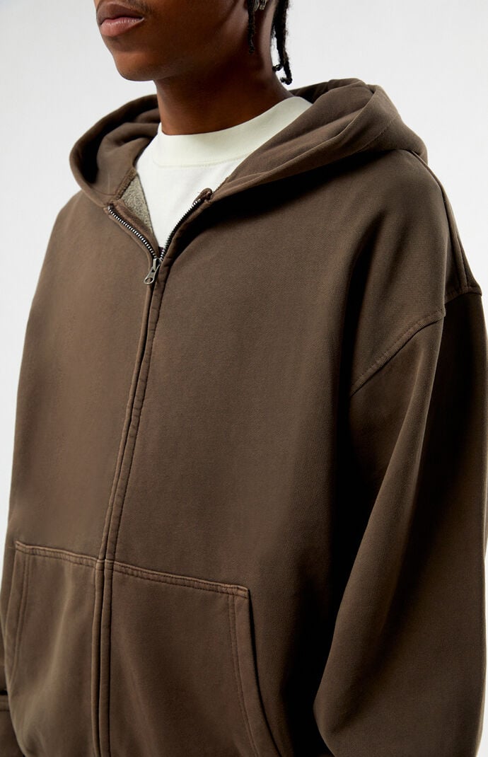 Pacsun Brown Washed Full Zip Hoodie