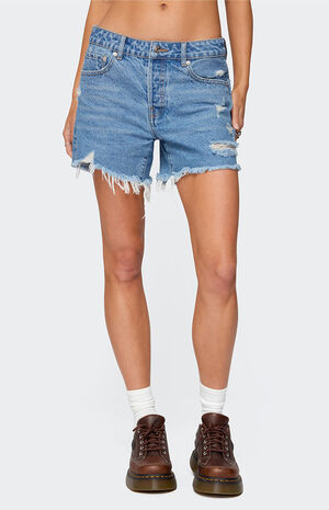 Cale Distressed Low Rise Denim Shorts image number 2