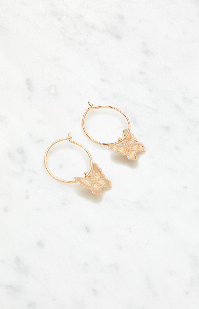 John Galt Mini Hoop Butterfly Earrings PacSun