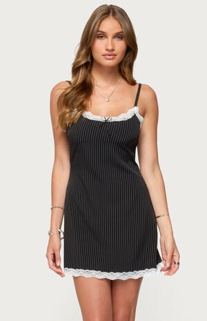 Liel Contrast Lace Pinstripe Mini Dress image number 1