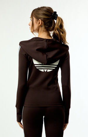Brown Trefoil 3-Stripe Zip Up Hoodie image number 4
