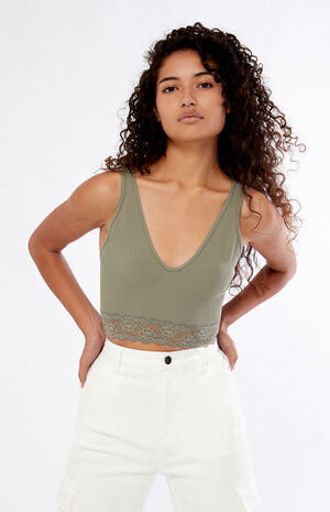 Seamless Lace Trim Tank Top image number 1