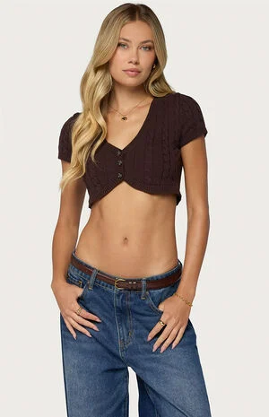 Zila Cropped Cable Knit Top image number 1