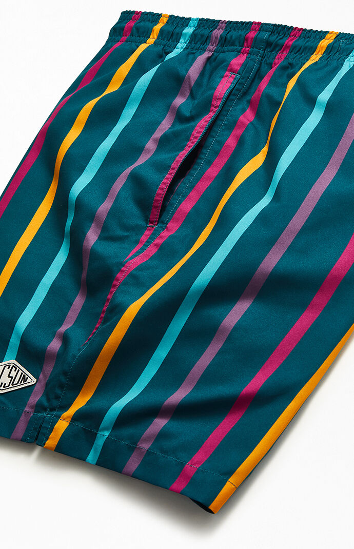 Multicolor Vertical Striped 17" Swim Trunks