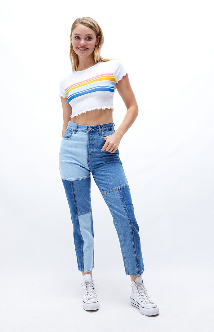 PacSun Two-Tone Blue High Waisted Straight Leg Jeans | PacSun