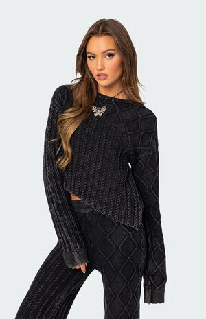 Toni Acid Wash Cable Knit Sweater image number 1