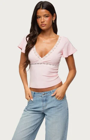 Yvetta Lacey Flutter Sleeve Top image number 1
