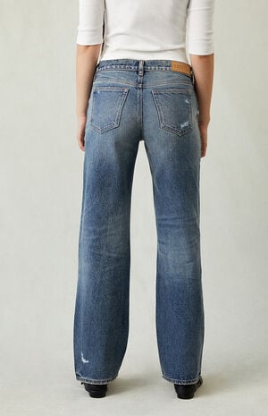 Jordyn Low Rise Straight Leg Jeans Ripped Dark Blue Wash image number 4