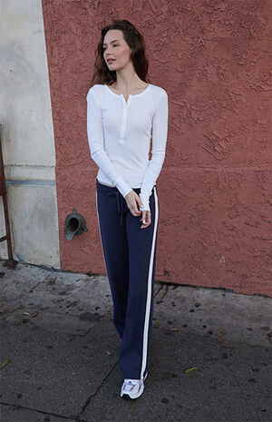 White Long Sleeve Henley Top image number 4