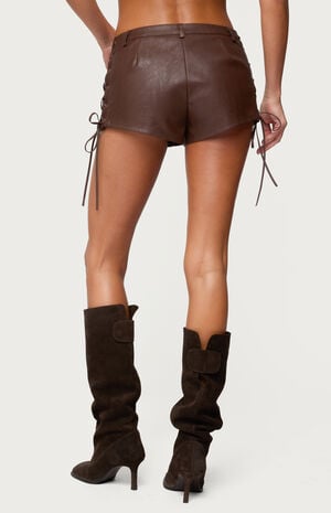 Kariss Lace Up Faux Leather Micro Shorts image number 3