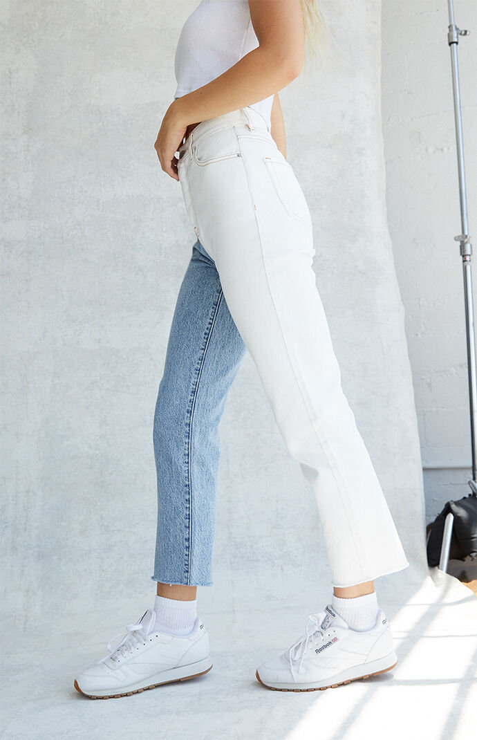 Eco White Two-Tone High Waisted Straight Leg Jeans