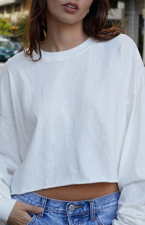 White Camilla Long Sleeve Cropped T-Shirt image number 2