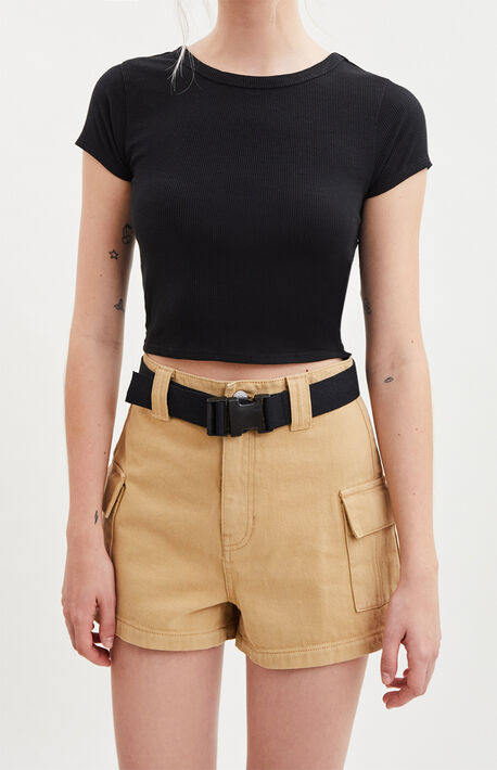 Camel Belted Utility Shorts