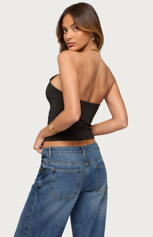 Alizie Beaded Chain Keyhole Halter Top image number 3