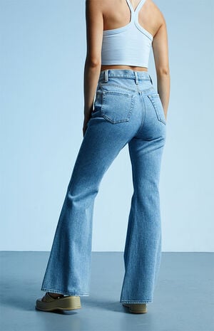 Eco Medium Blue High Waisted Flare Jeans image number 4
