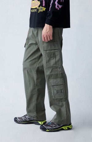 Olive Canvas Baggy Cargo Pants image number 3