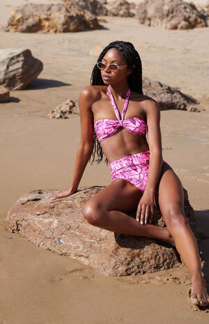 Tropical Tie Front Bandeau Bikini Top image number 3