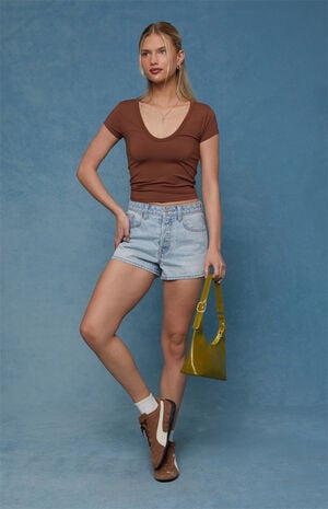 Ivy High Waisted Denim Festival Shorts Light Blue image number 1