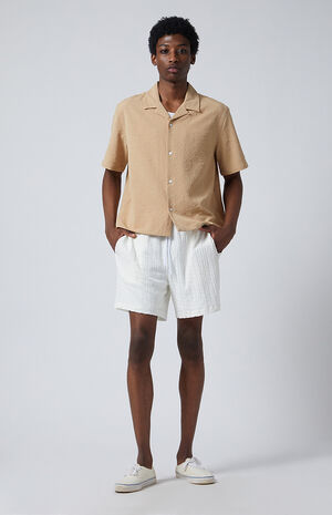 Cream Pointelle Textured Shorts image number 3