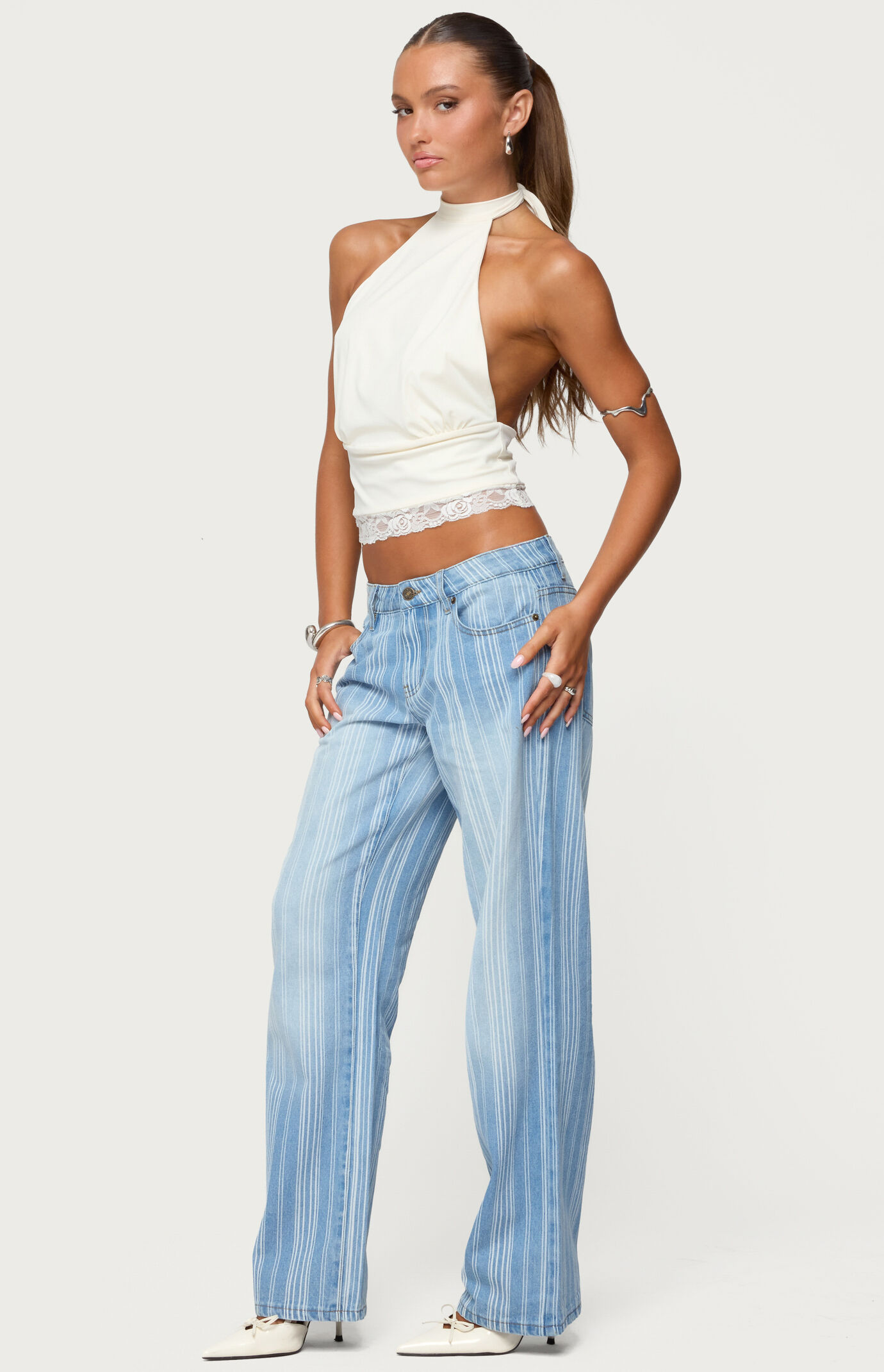 Edikted Tera Striped Low Rise Jeans
