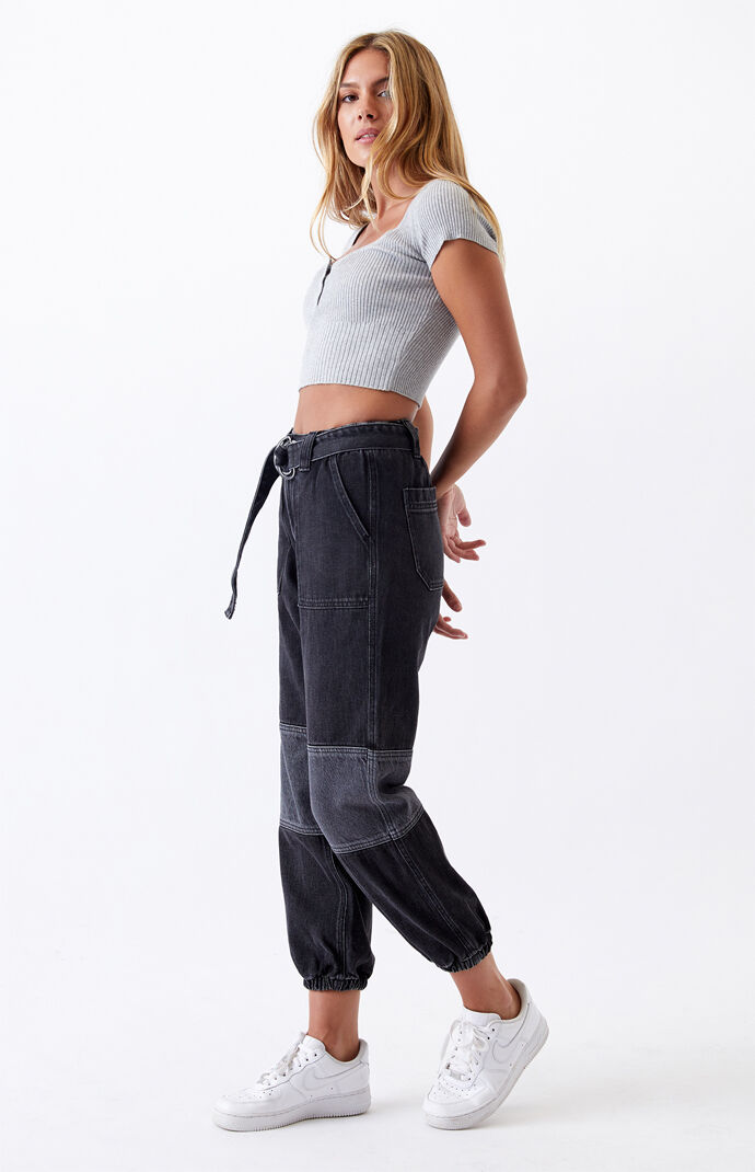 black denim joggers womens