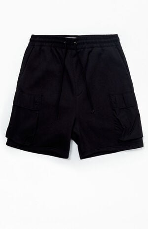 Fleece Black Cargo Shorts image number 1