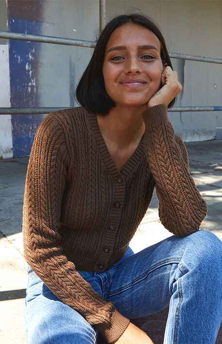 Brown Cable Stitch Cardigan