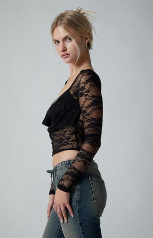 Andrea Lace Bead Center Long Sleeve Top image number 4