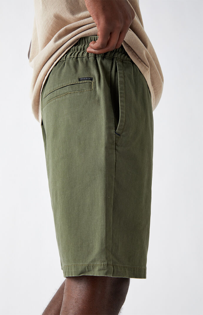 Twill Olive Drawstring Shorts