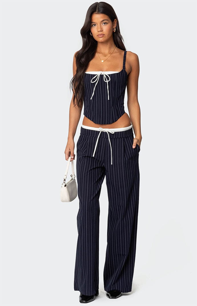 Edikted Pinstripe Peekaboo Drawstring Pants
