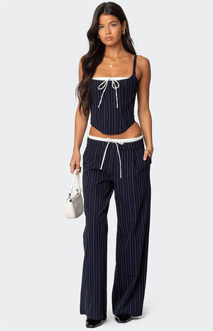Pinstripe Peekaboo Drawstring Pants image number 1