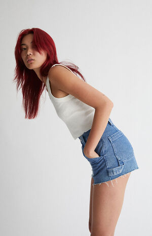 Two-Tone Utility Straight Leg Denim Shorts image number 3