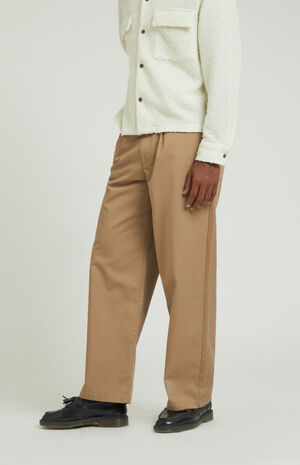 Tan Pleated Baggy Chino Pants image number 2