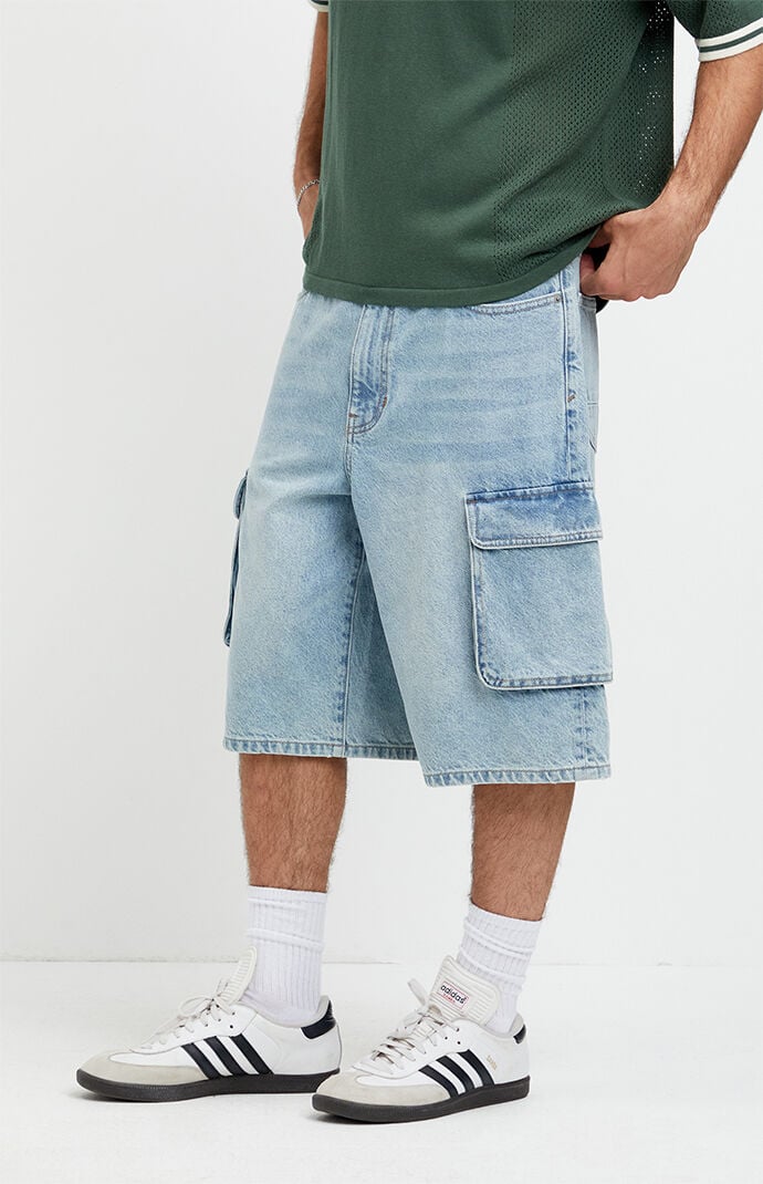 Pacsun Austin Extreme Baggy Jean Shorts Cargo Light Blue
