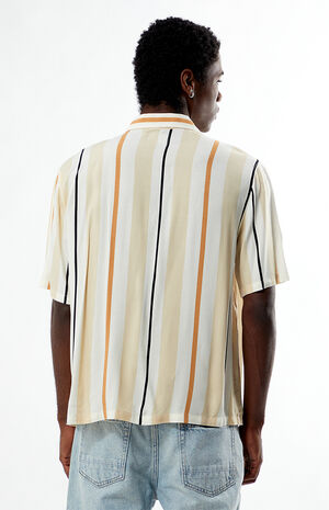 Cream Striped Oversized Camp Shirt image number 4