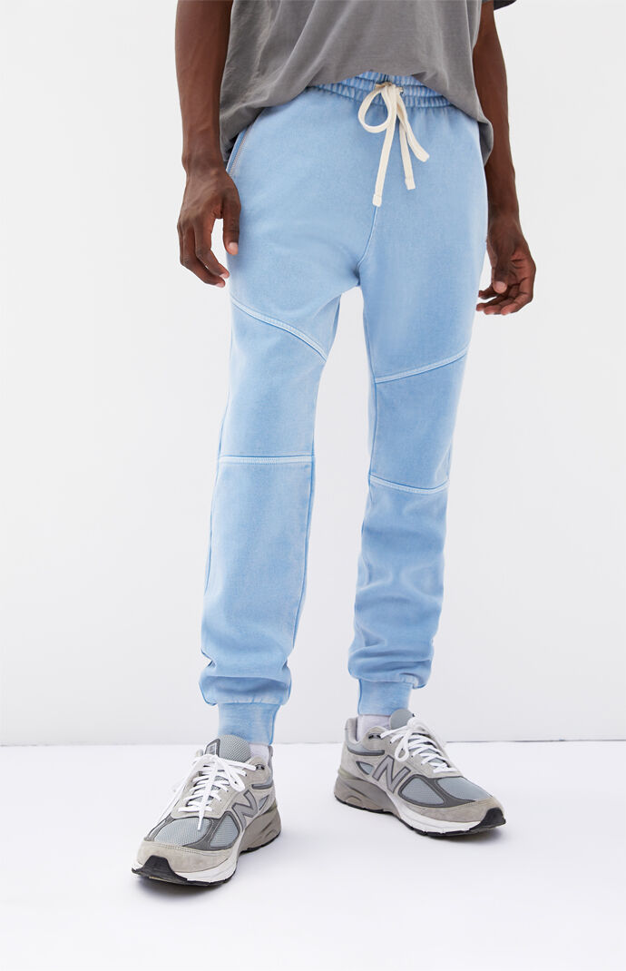 Blue Paneled Fleece Jogger Pants