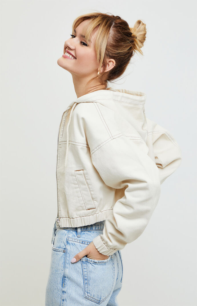Ecru Hooded Bomber Jacket