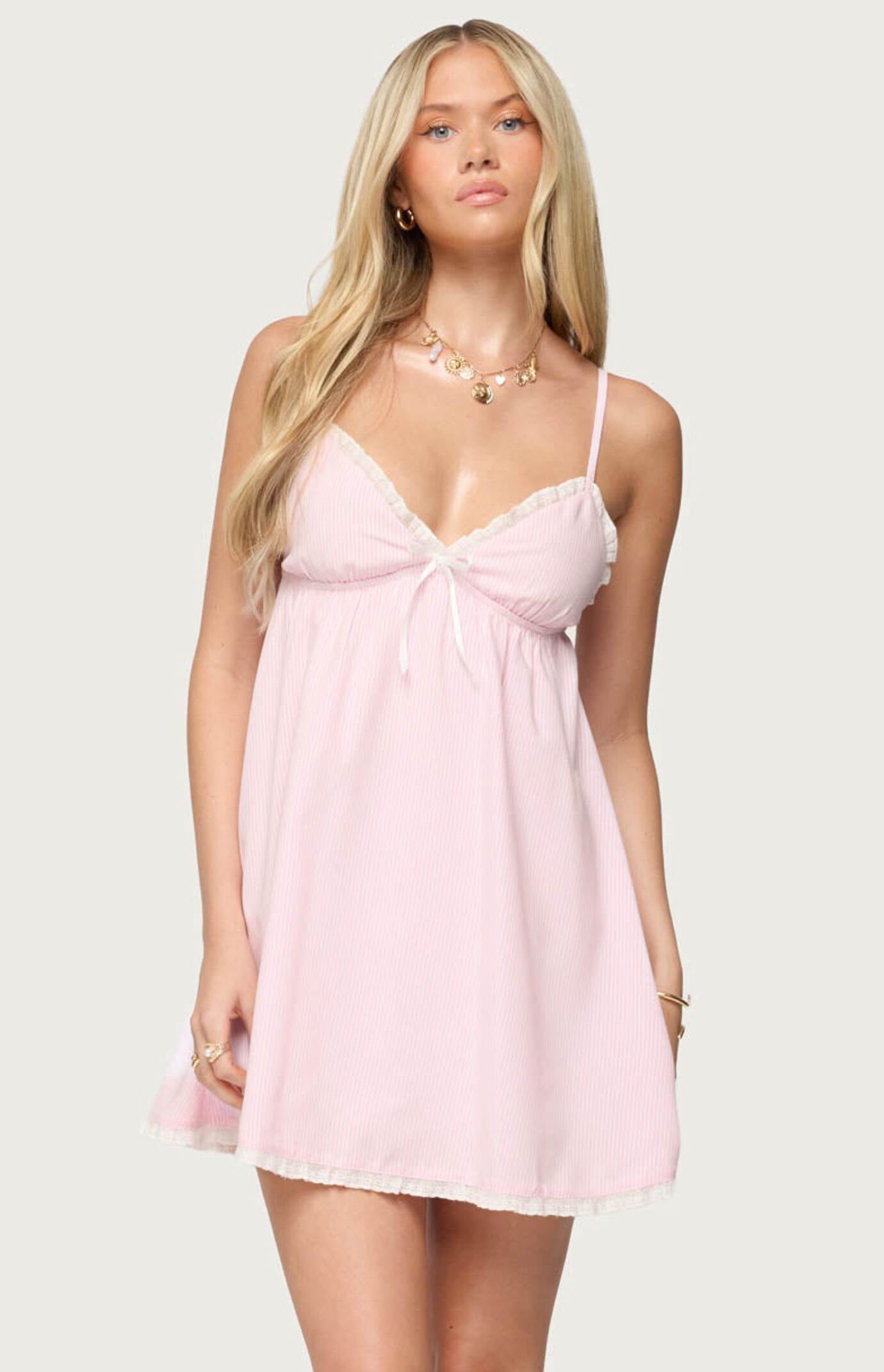 Edikted Danira Pinstripe Babydoll Mini Dress