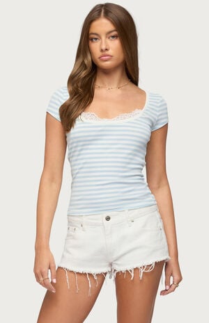 Layered Lacey Striped T-Shirt image number 1