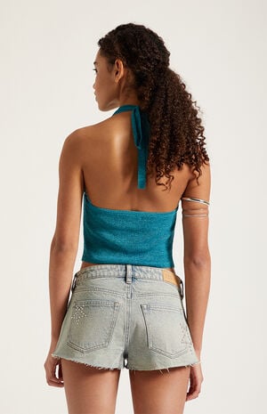 Jamie Denim Micro Shorts Studded Star Light Blue image number 5