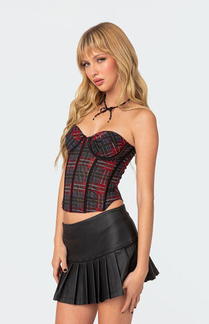 Tory Plaid Print Mesh Corset image number 4