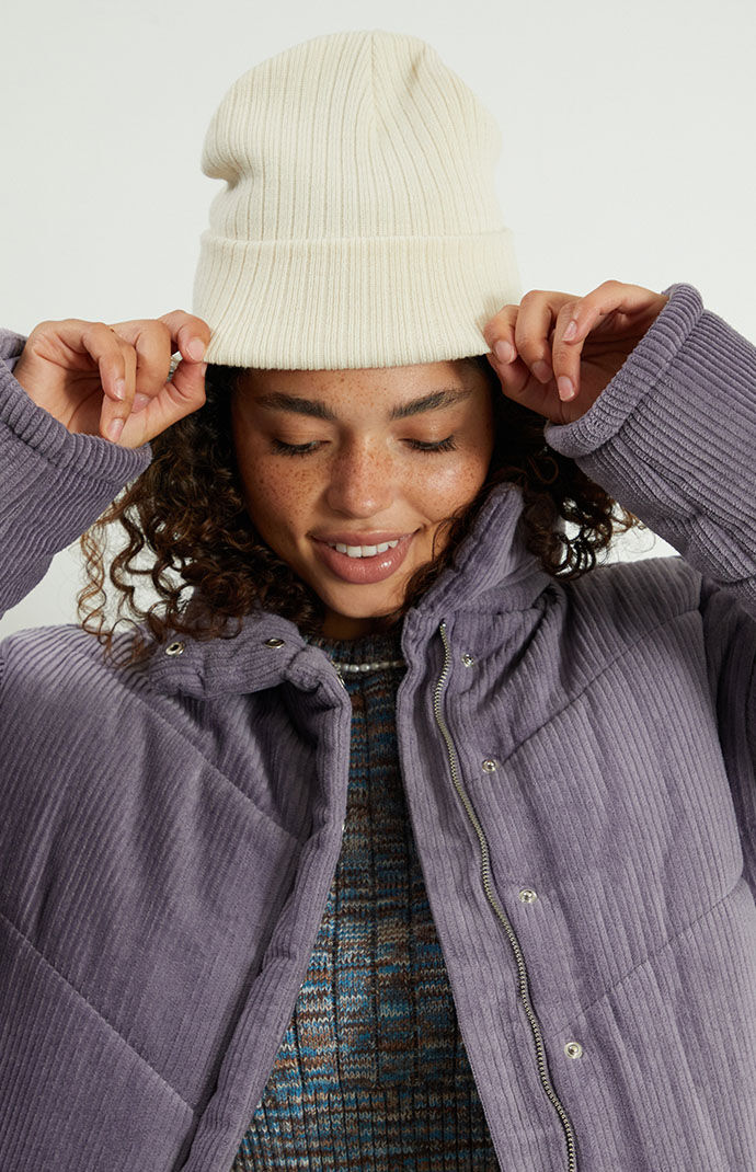 Women's Corduroy Puffer Jacket in Purple - Size Xs