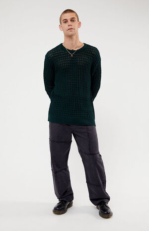 Green Crochet Crew Neck Sweater image number 4