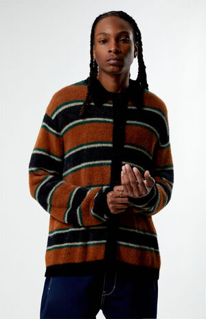 Brown Stripe Button Up Sweater image number 1