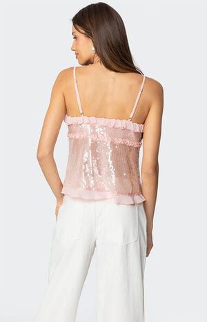 Sequin Ruffled Split Front Top image number 5