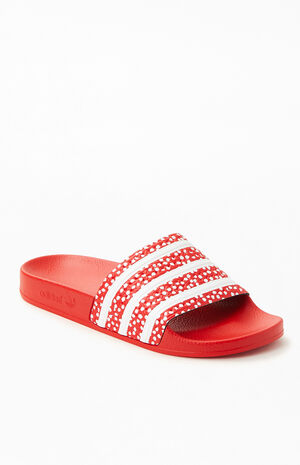 Women's Red & White Polka Dot Adilette Slide Sandals image number 1